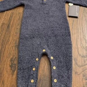 NWT UNISEX COZY HEATHER KNIT ONESIES soft fluffy BLUE wooden buttons Size 6-9 mo